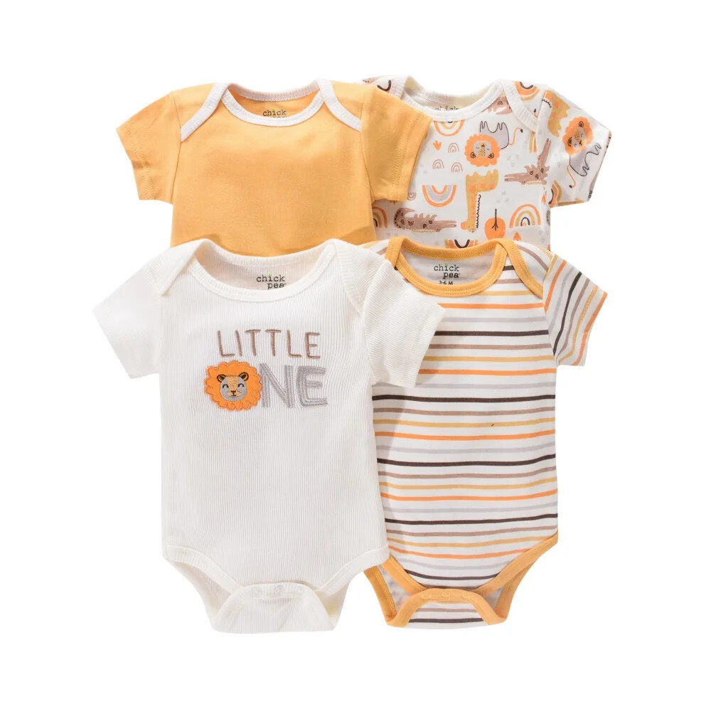 4PCS Newborn Infant Romper Short Sleeve Round Neck Animal Flowers Print