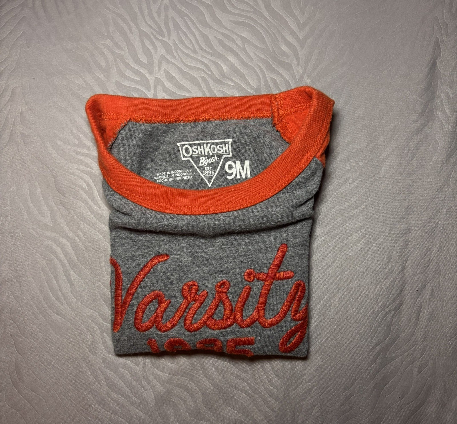 Varsity Kids Shirt 1895 Style Orange Oshkosh 9 Months