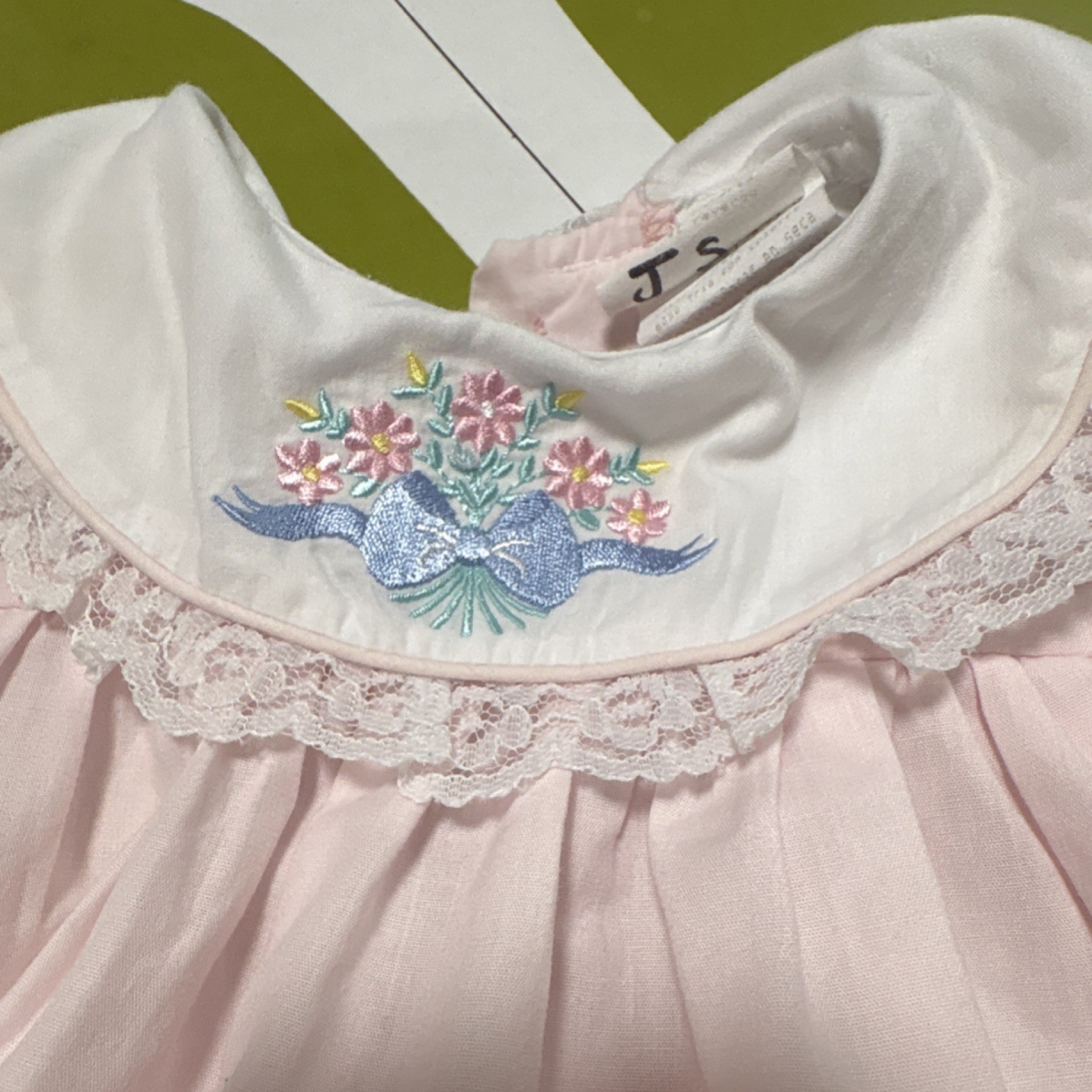 Vintage Peaches ‘n Cream Pink Dress & Bloomers Set 9 M Lace Embroidered