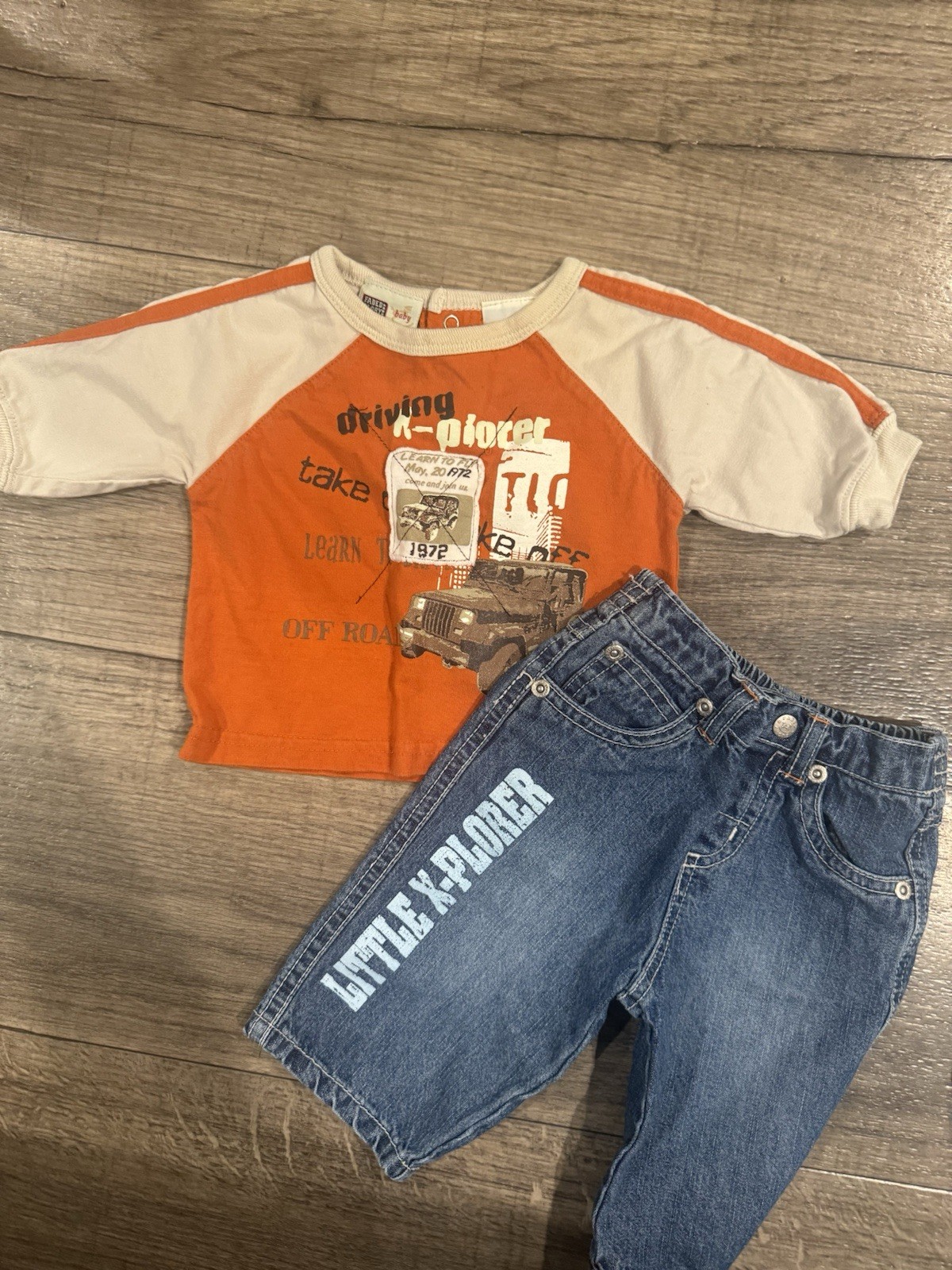 Faded glory 2pc graphic tee denim shorts set orange blue white 3m