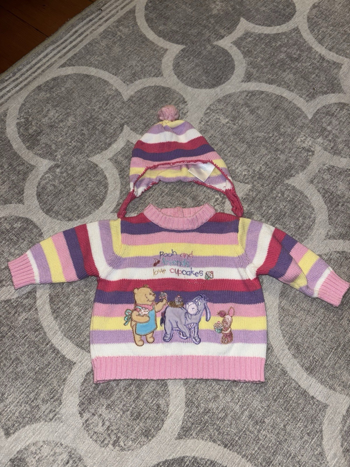 Vtg 90s Winnie The Pooh Rare Sweater And Beanie The Wonderful World Of Disney