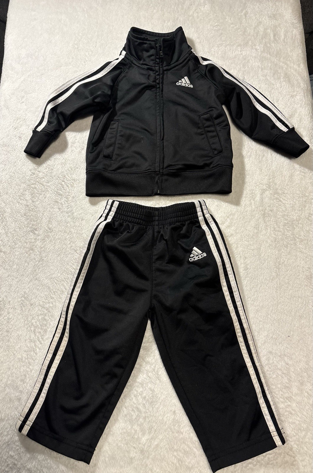adidas 2-Piece Tracksuit Set Full Zip Jacket & Pants Black/White 9M