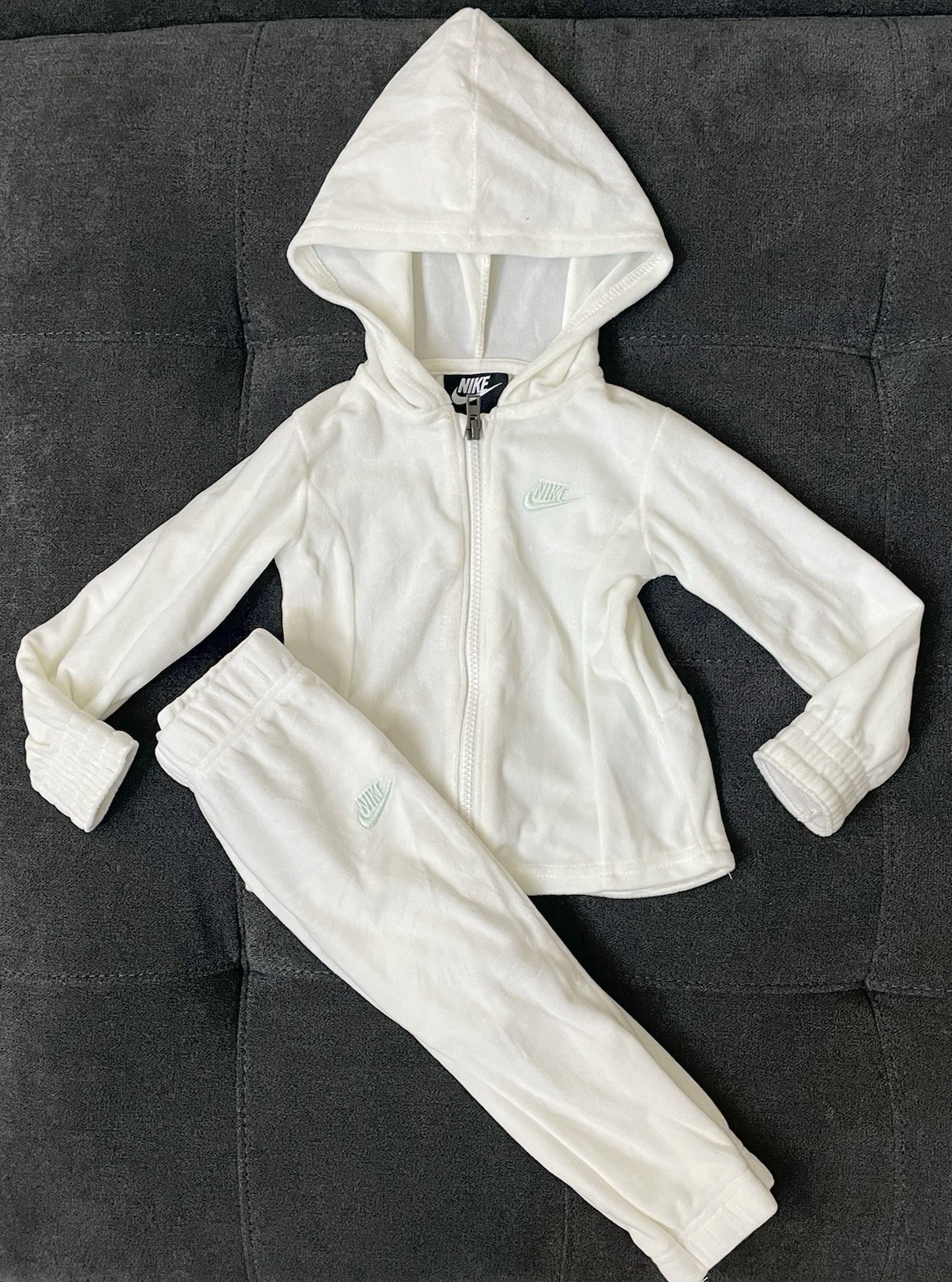 Nike 24M Baby Velour Jogging Tracksuit Off White with Mint Green Logo Full Zip