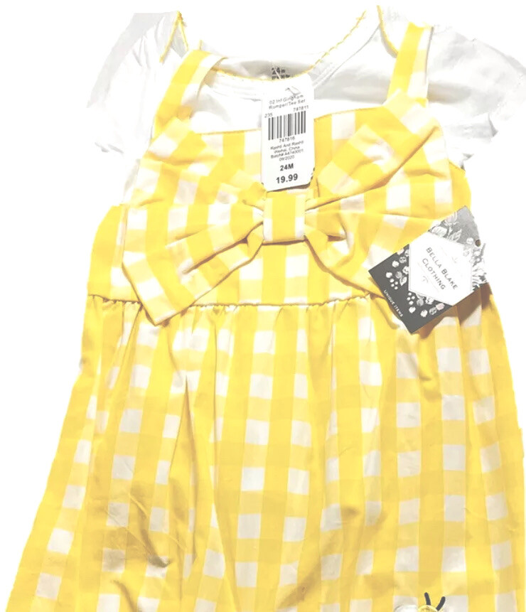 Baby Starters Infant 24 mo. Romper tee shirt 27-30 lb Gingham Yellow NWT $19.99
