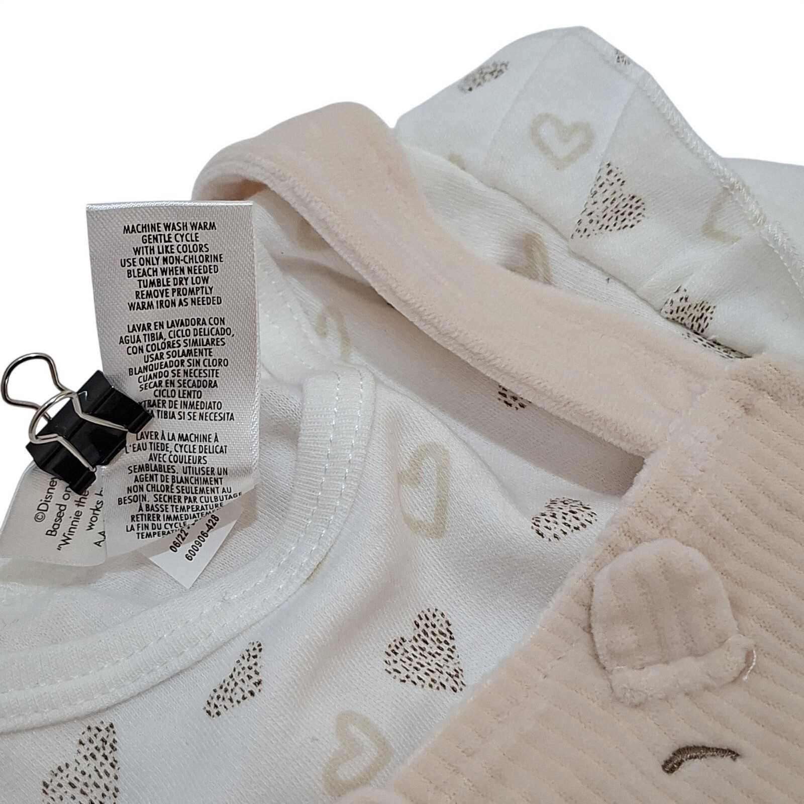Winnie the Pooh Disney Baby Overall Dress Top Pants Set 6 9M Peach Hearts