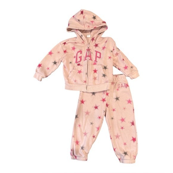 BabyGap Hoodie & Joggers Set Toddler Girl Star Print Logo Set Long Sleeve Sz 2T