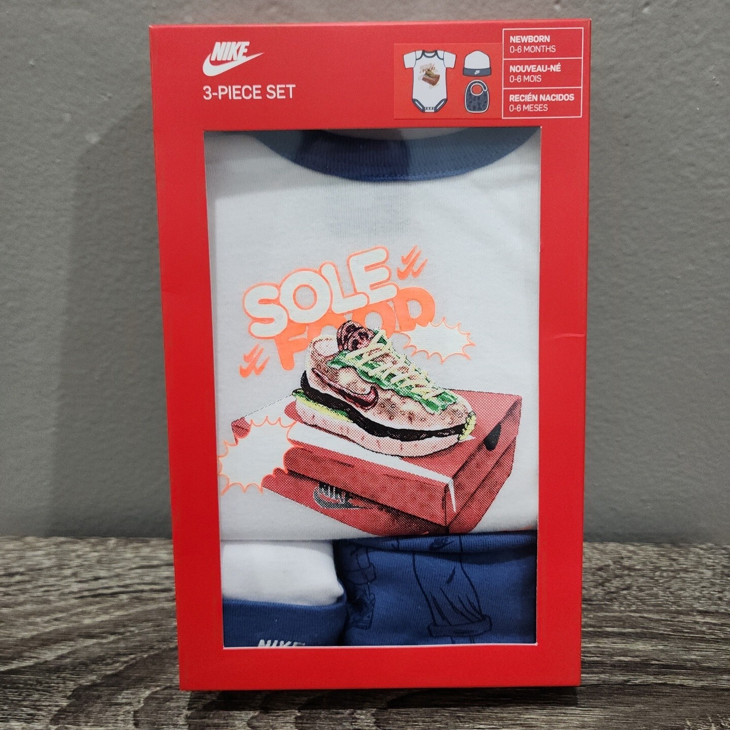 NIKE NEWBORN BABY BOYS 0-6 MONTH BIB BODYSUIT BEANIE HAT 3 PIECE SET NEW GIFT #3