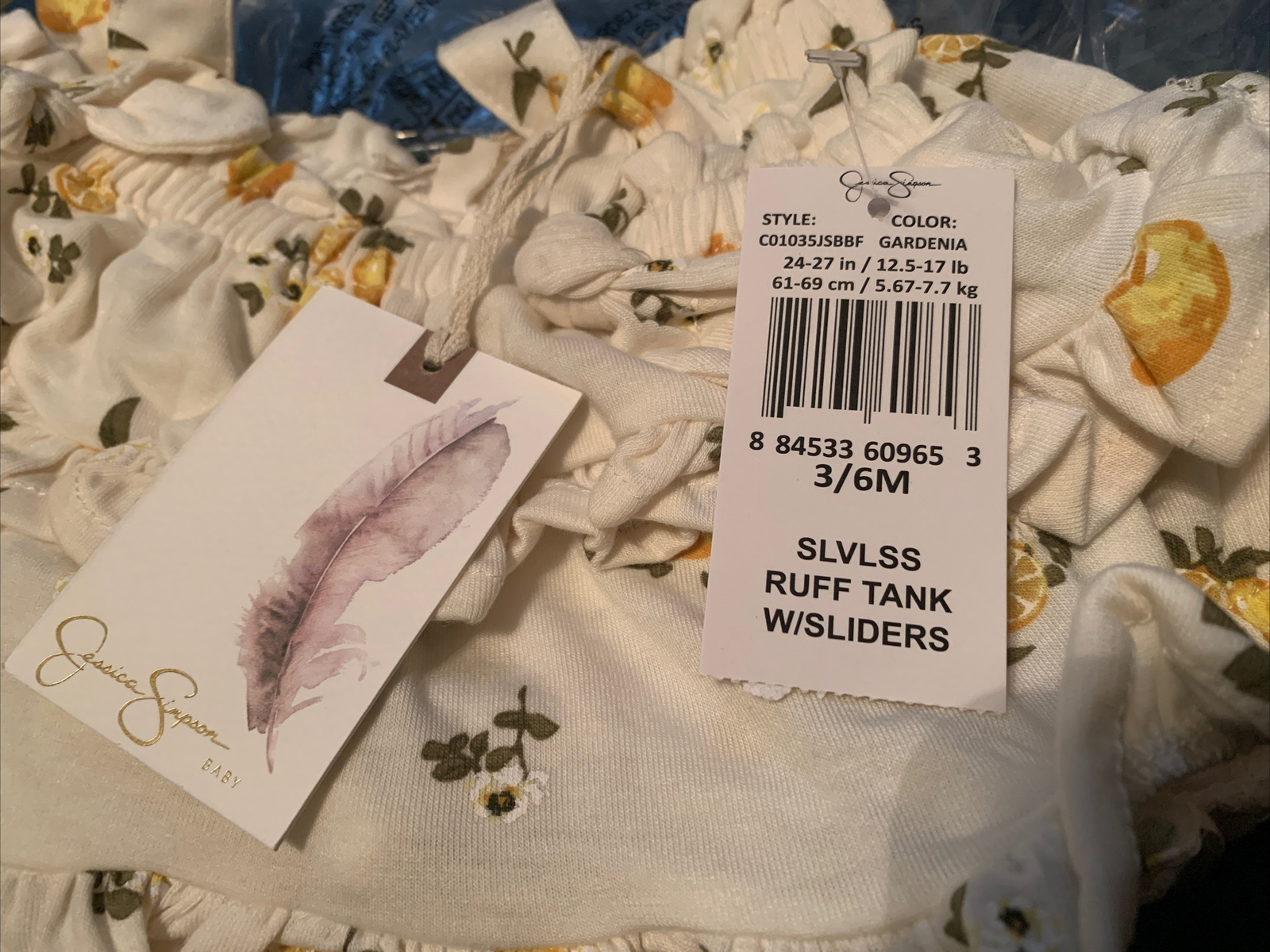 NWT Jessica Simpson Boutique Baby Girl Lemons Ruffled 2 Pc Set Summer 3/6m