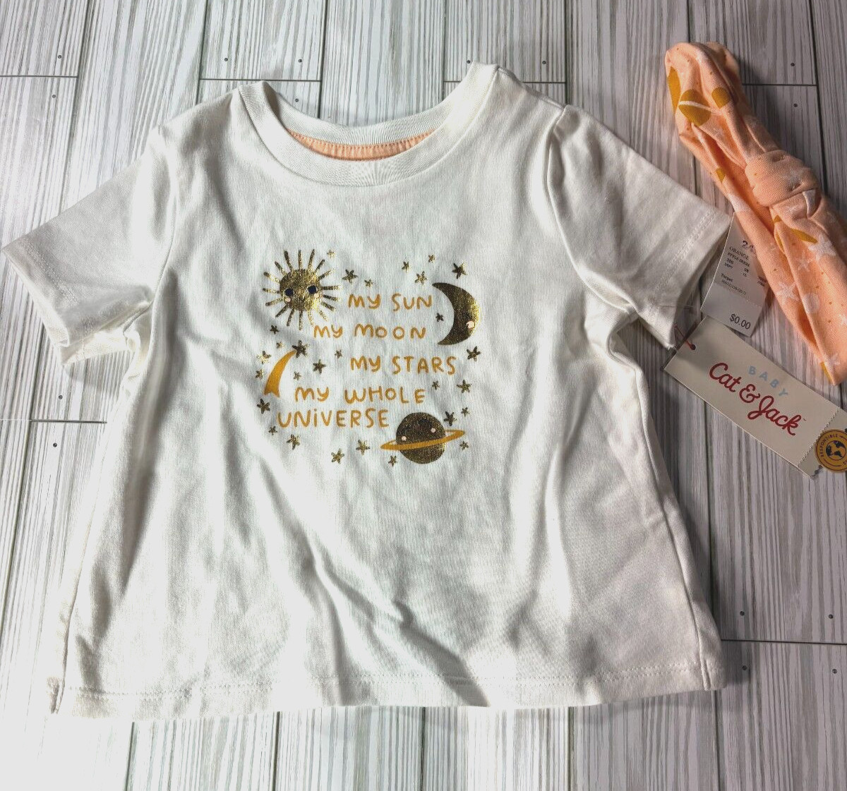 Cat & Jack Baby Long sleeve shirt & Headband Gold print Size 24M