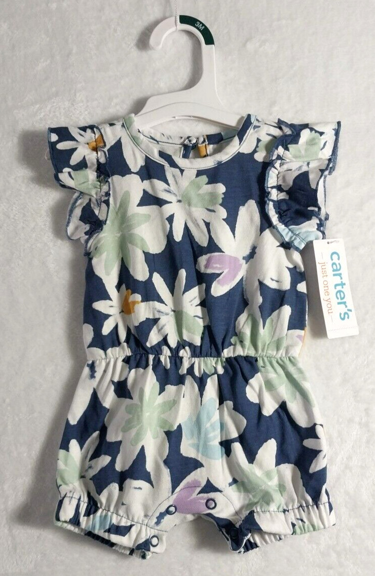 Carter’s Just One You Girls’ Size 3M Floral 100% Cotton Jersey Knit Romper NWT
