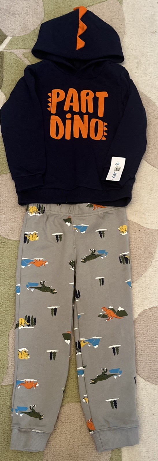Carters Part Dino 2 Piece Set Toddler Size 5T Art Hood Sweatshirt & Bottoms