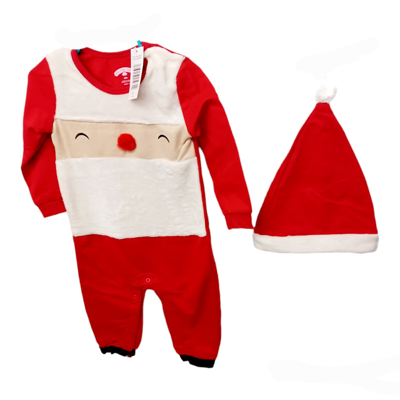 Holiday Time Baby Boys Santa Romper w/Hat-18M-Faux Fur 1 Piece
