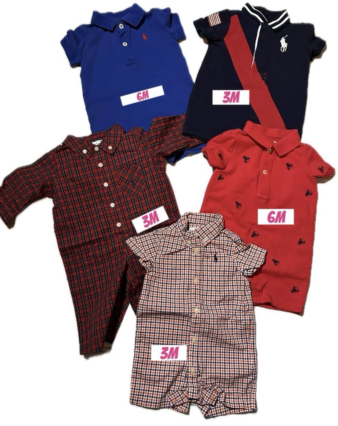 Ralph Lauren Baby Boy Clothes Lot 3M 6M Polo Romper Outfit Bundle 5 Pieces