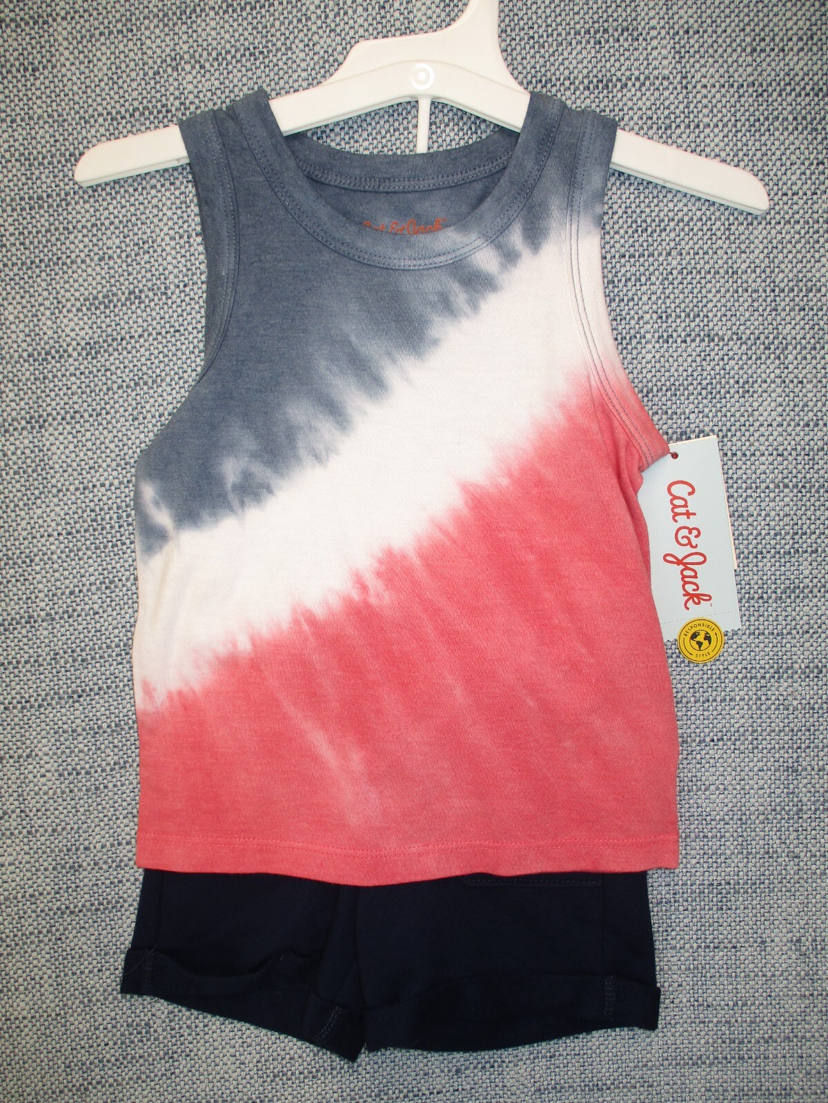 Cat & Jack Red White Blue Tie Dye Tank Top Blue Shorts Boys 12M Baby New