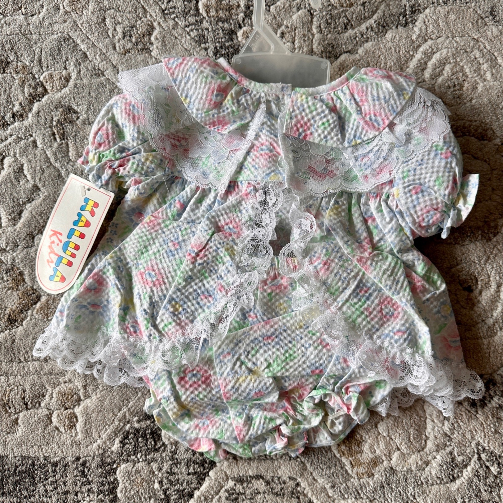 NWT Kids Floral Seersucker Lace Dress and Bloomers Set 6-9 Months