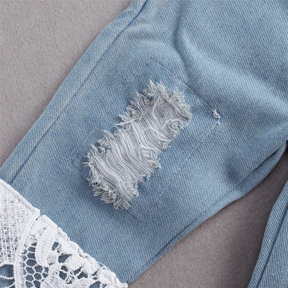 2Pcs Newborn Infant Baby Girl Clothes Outfit Lace Romper + Blue Denim Pants Set