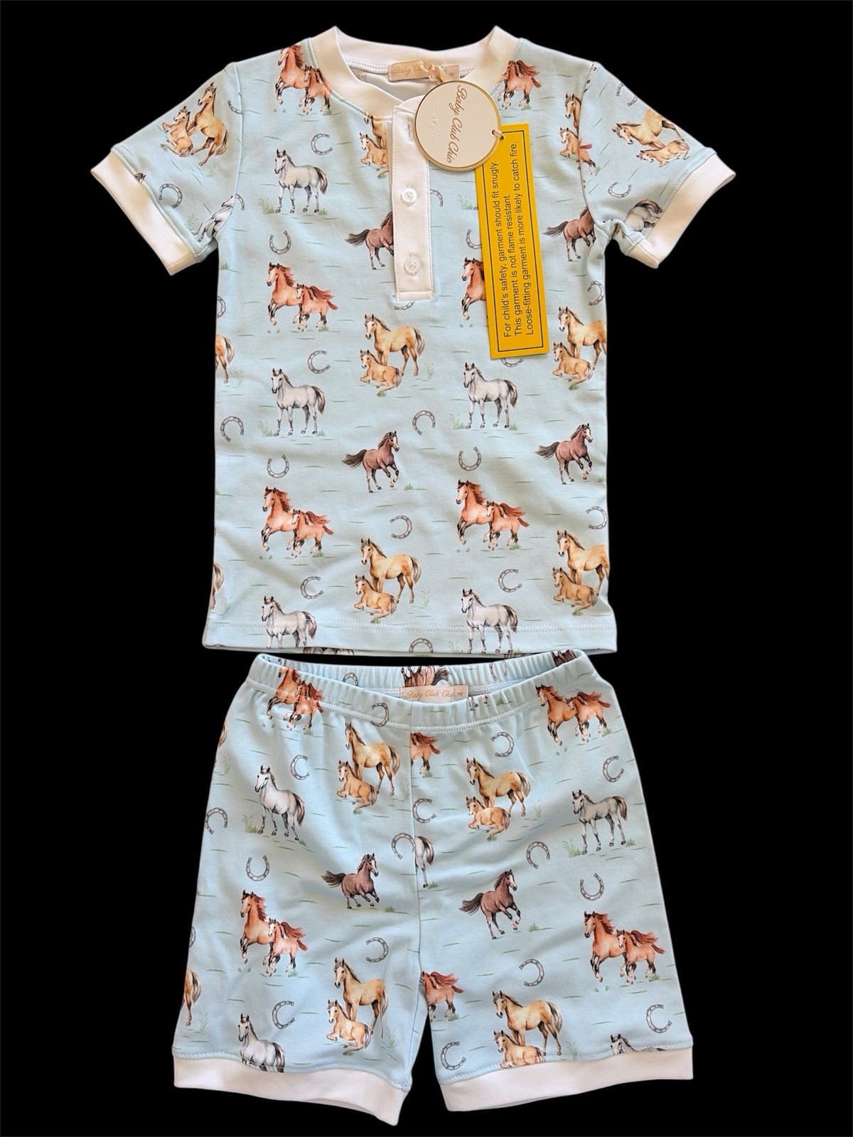 Baby Club Chic (Peru) NWT “Sweet Horses” Blue/Brown Horses Top & Shorts-4T
