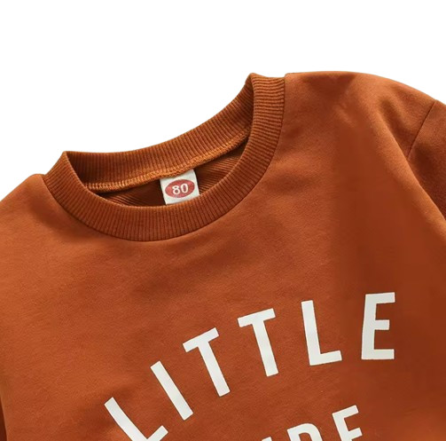 Baby Boy Beige Clothes Autumn Set Letter Print Sweatshirt Top Elastic Drawstring
