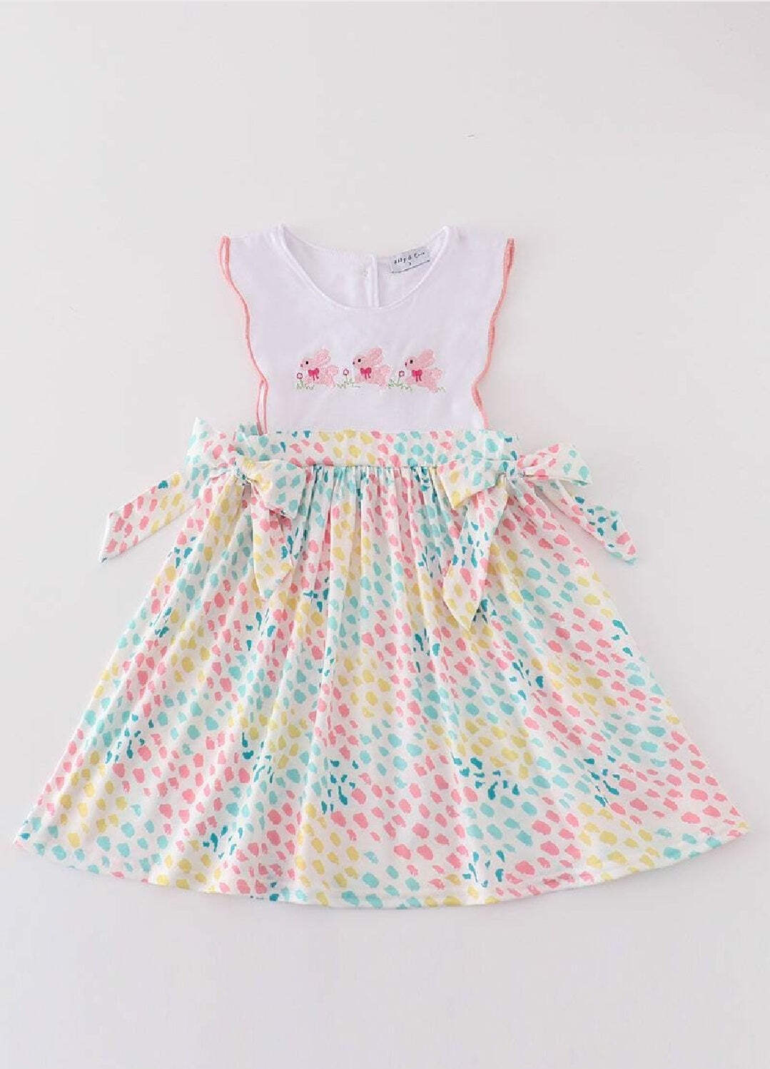 Girl’s Boutique Pink Easter Bunny Leopard Applique Embroidered Embroidery Dress