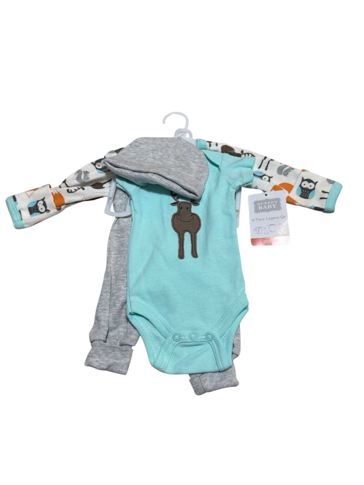 Hudson Baby 4 Piece Layette Set Preemie Animal Print Cotton Outfit NWT