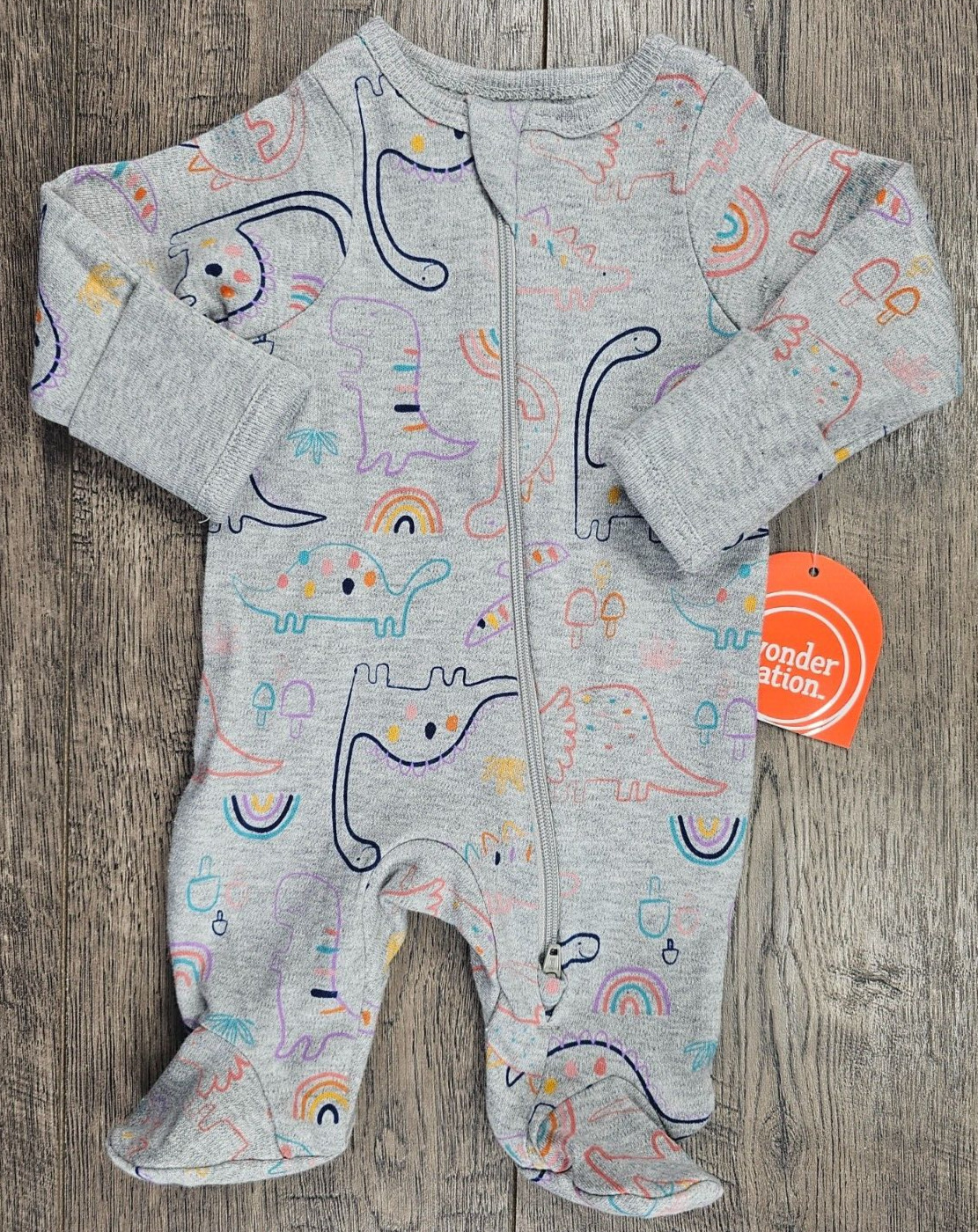 Baby Girl Clothes New Wonder Nation Preemie Rainbow Dinosaur Footed Outfit