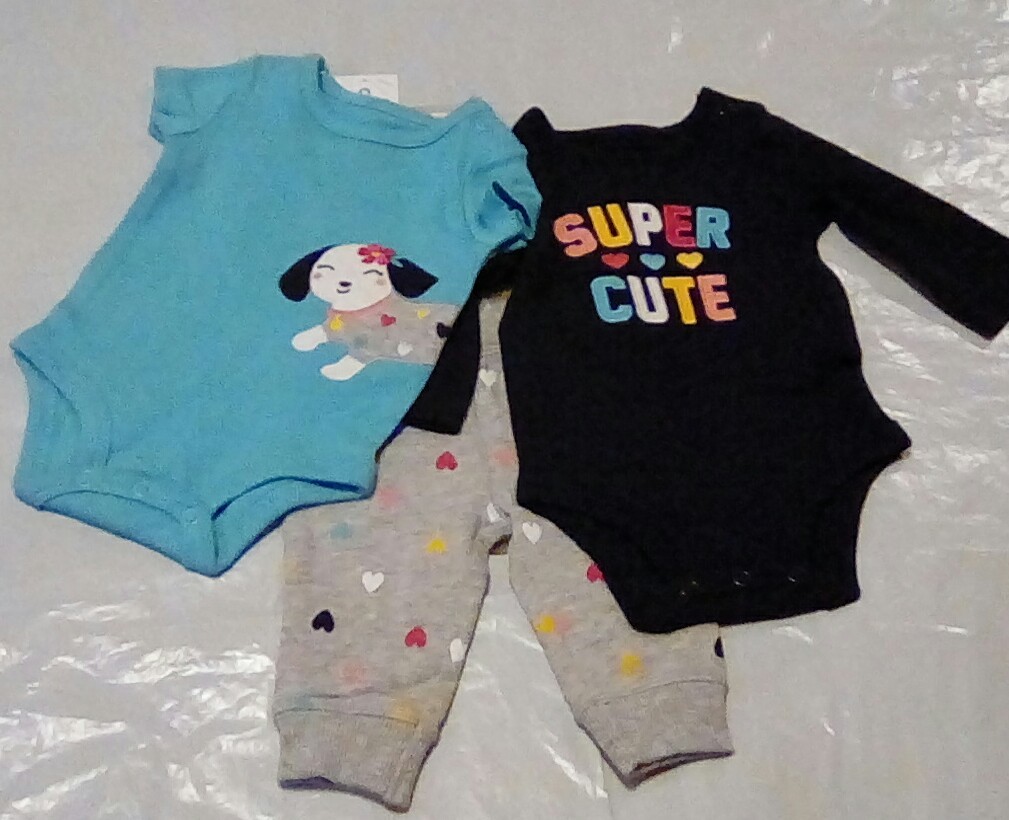NEW Carter’s 3-Piece SUPER CUTE Puppy Dog Heart Bodysuit and Pant Set Size NB
