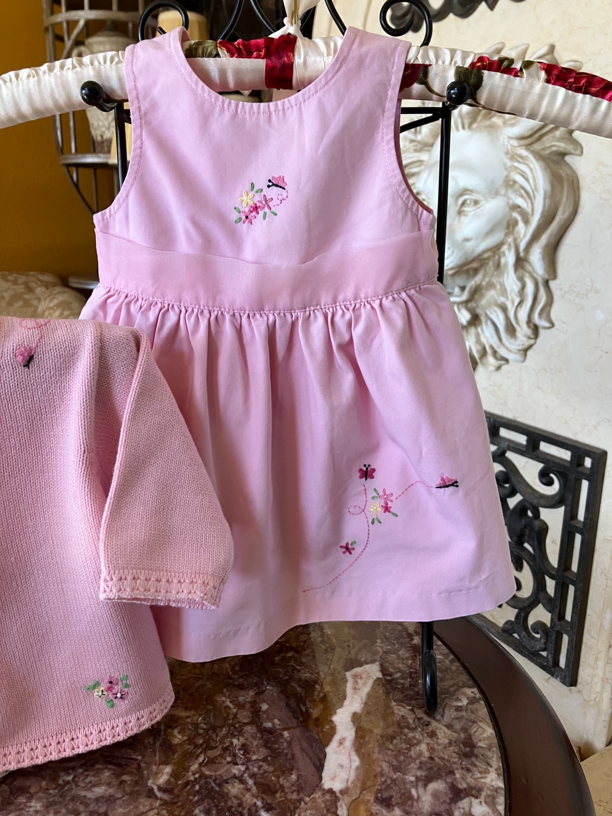 Vtg Gymboree 02 Lil Butterfly pink lined halter dress with cardigan sweater 0-3