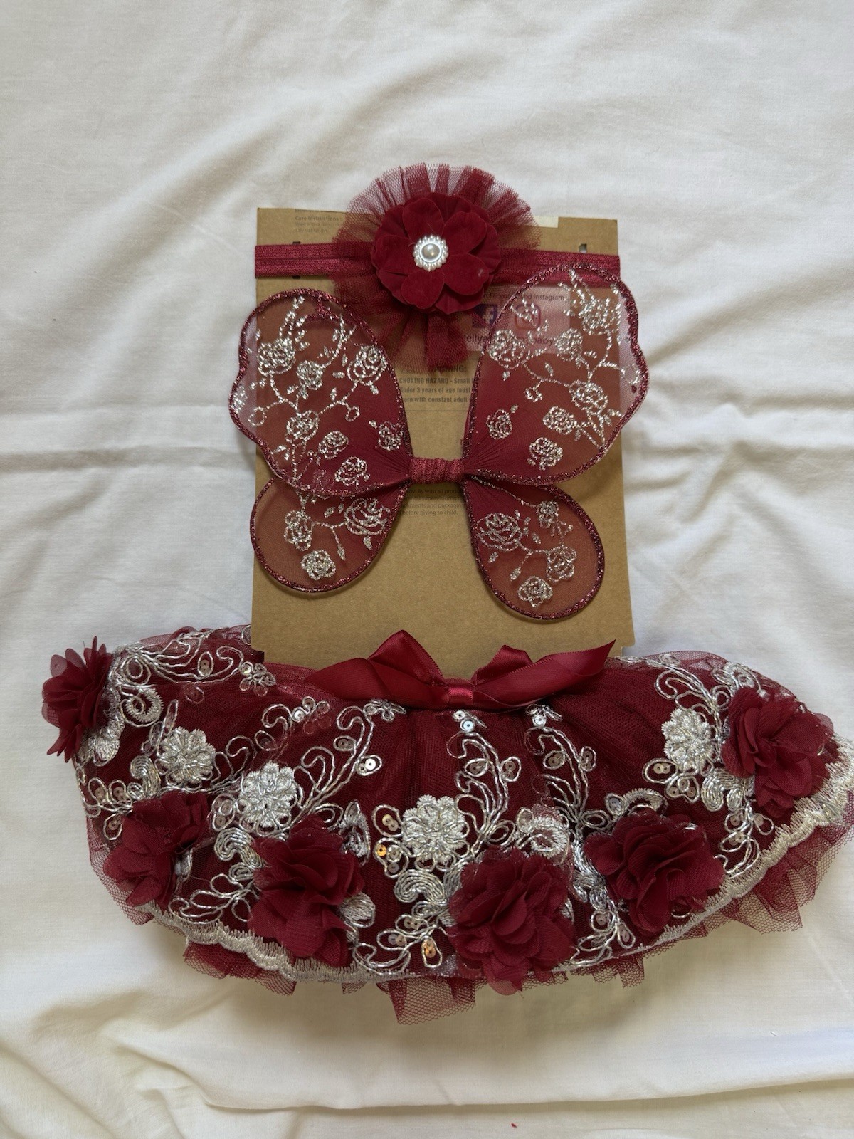 Elly And Emma Baby Tutu Skirt Red Silver Newborn Cute Fancy Sparkle Wings Bow