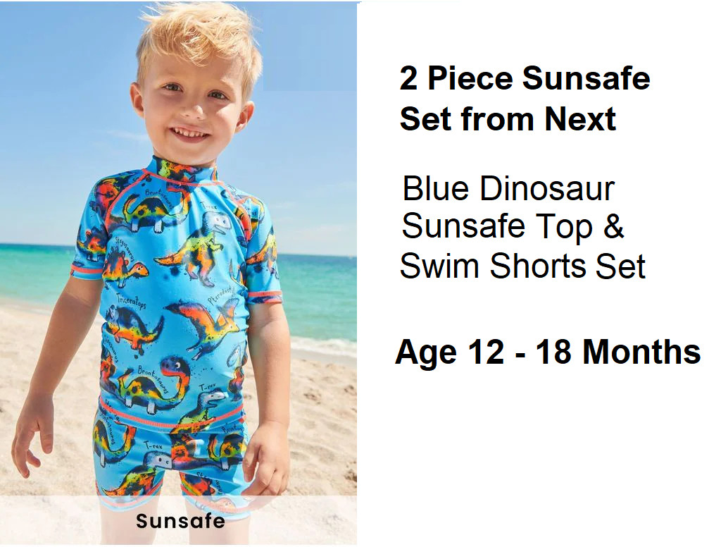 NEXT Dinosaur UPF50+ UV Sunsafe 2 Piece Protective Swimsuit 12-18 Months BEACH