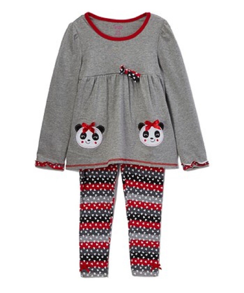 Nannette Kids Gray & Red Panda Tunic & Leggings Set Size 24 Months