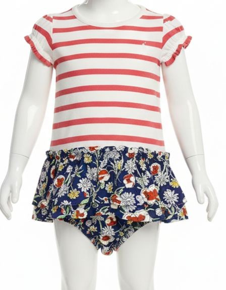 Ralph Lauren Baby Girls Red Striped Cotton-Blend Dress and Bloomer Set 12M