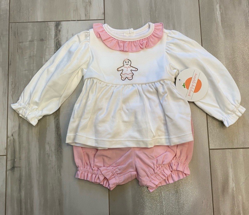 New! Peggy Green Gingerbread Pink Corduroy Bubble Short and White Top Set 12M