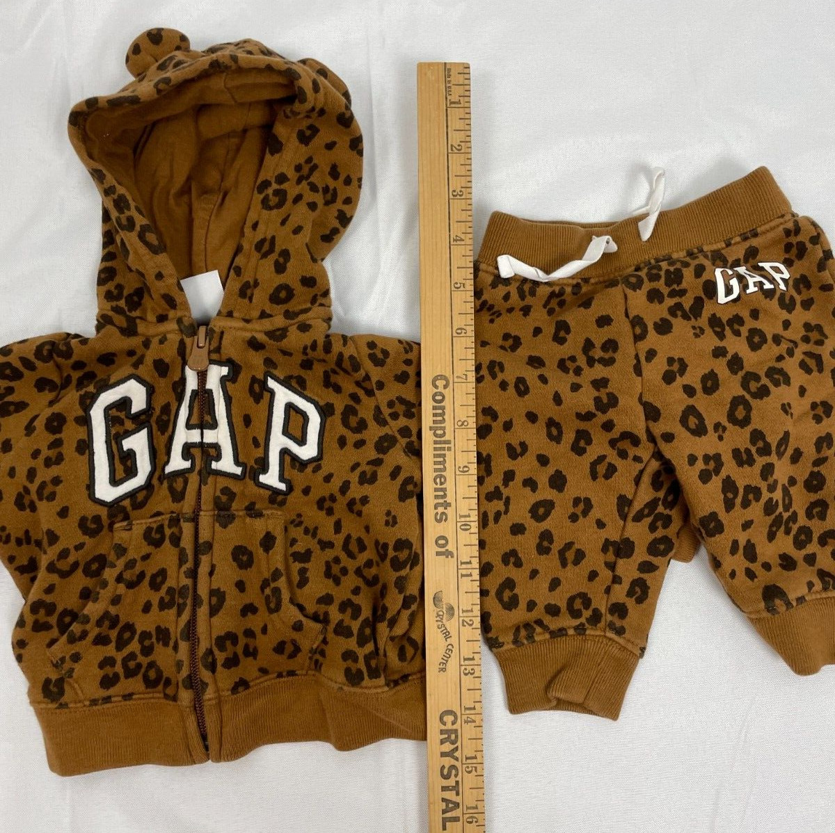 Adorable Gap Leopard Print Outfit Baby Size 0-3 Months Brown Hood With Ears