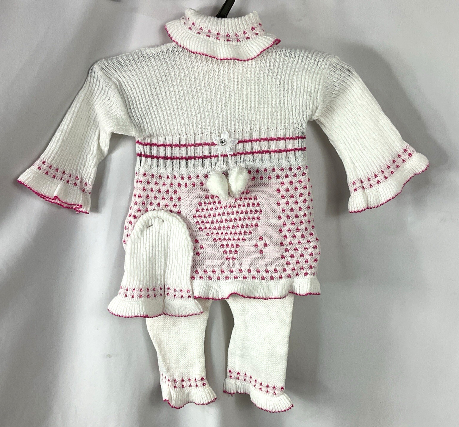 Unbranded Sweater Pants Set Outfit Baby 2T White Pink 3-Piece Long Sleeve