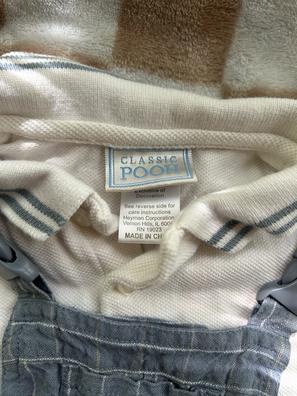 Classic Pooh Outfit (2 shirts) Set 6M Blue Striped Overalls & White Polo Shirt