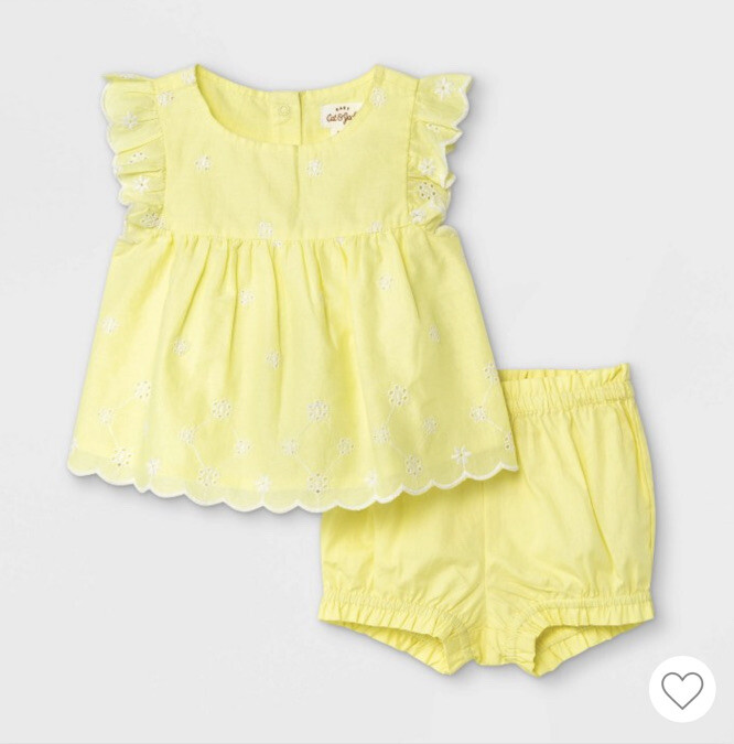 Baby girl eyelet bloomer top & bottom set Cat & Jack size 0-3 months Lt Yellow