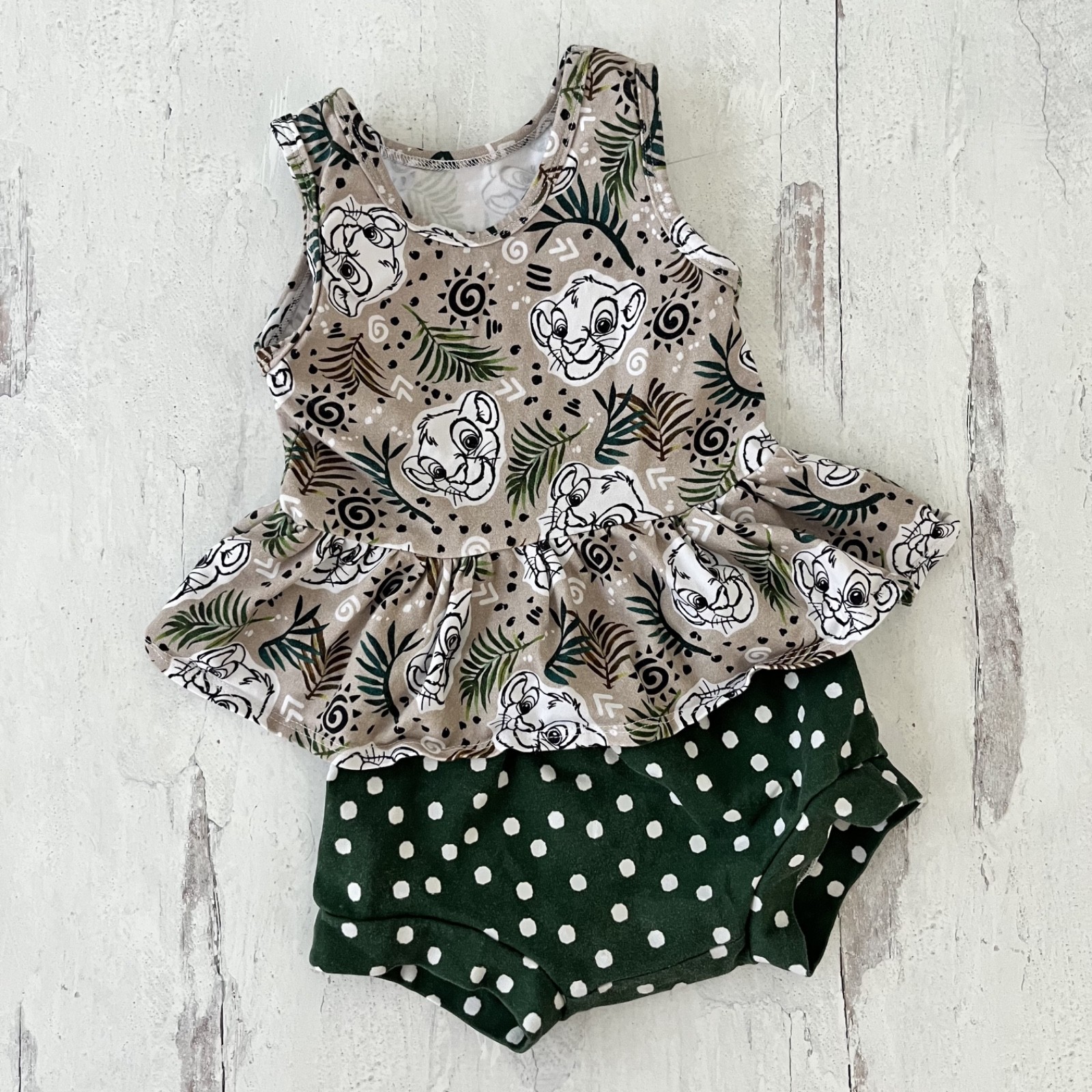Handmade Simba Baby Girl Peplum Tank Top and Shorts Set, Size 18 M, Lion King