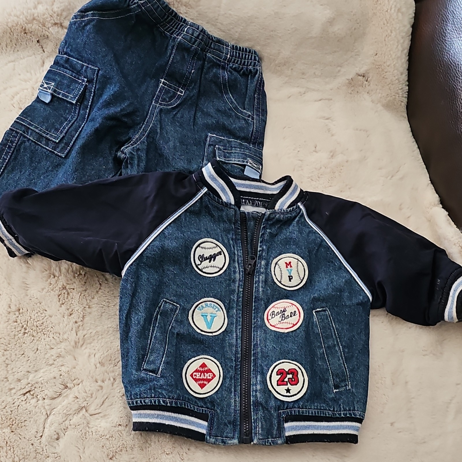 Vintage Baby Denim Jacket & Pants 2-Piece Set Blue/Navy 3-6 Months Cotton Zip