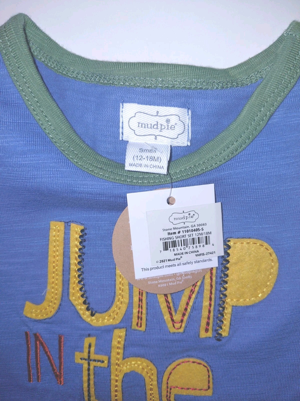 Mud Pie 12-18M Shorts Set “Jump in the Lake” Cabin Fishing Camp boat swim