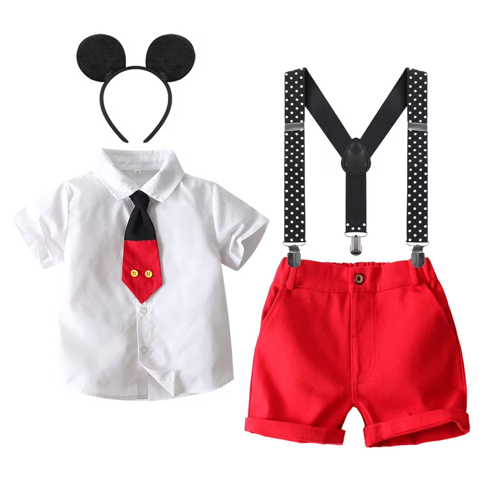 Boys Mouse Birthday Outfit 4T 5T Halloween Costume Cake Smash Suspender Ears Set
