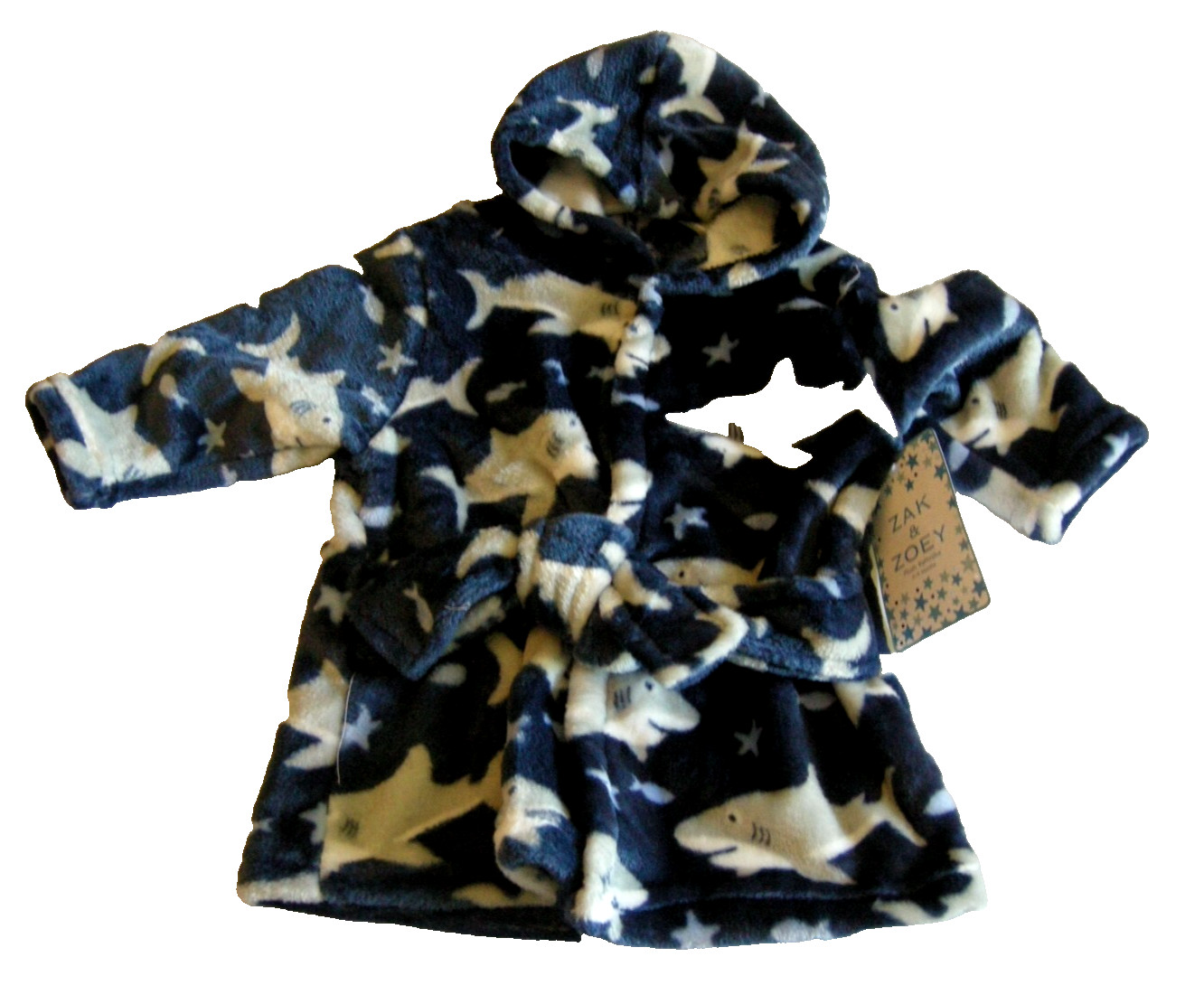 Baby Robe By Zak & Zoey, Shark Theme, 0-9 Months, Plush, Brand New