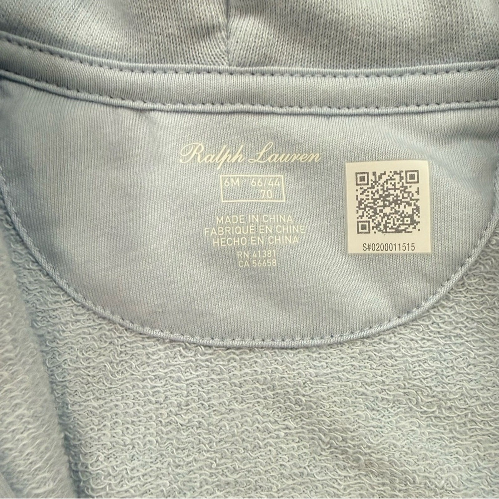 Ralph Lauren French Terry Hoodie & Pant Set Light Blue Size 6 Months