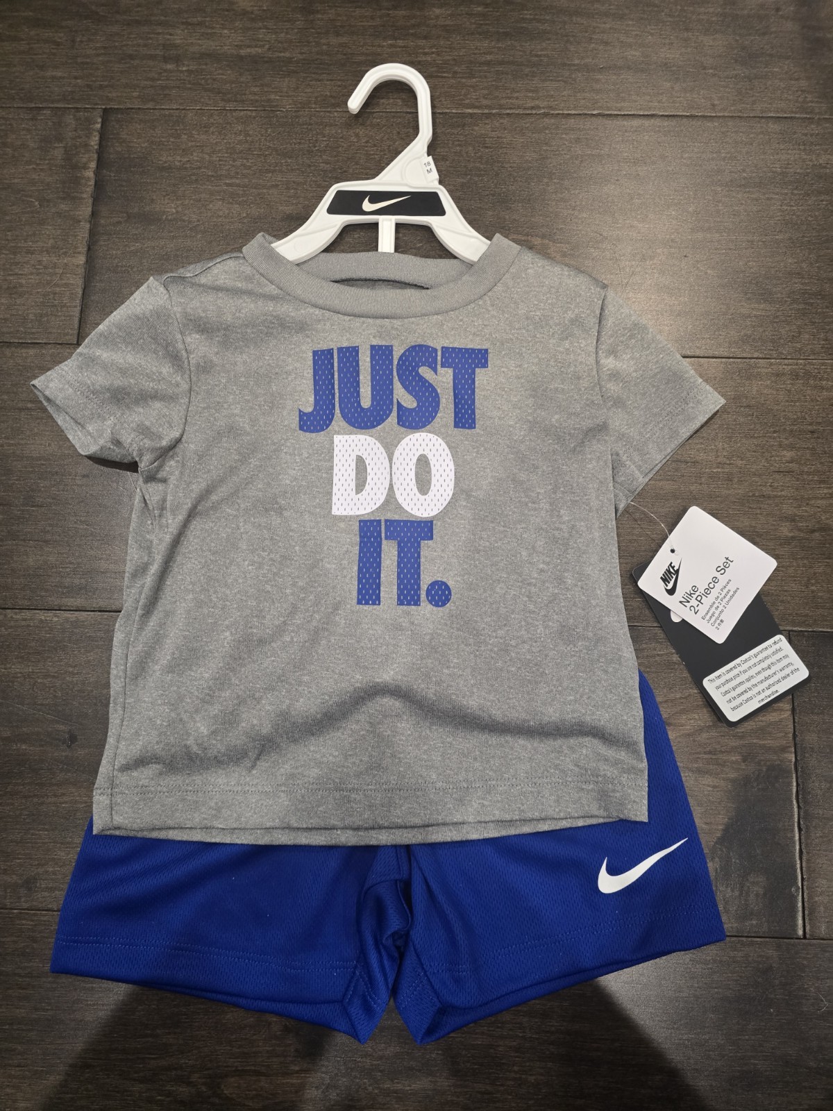 Nike Toddler Boys Just Do It White Gray Blue Shorts and shirt Set 18M New