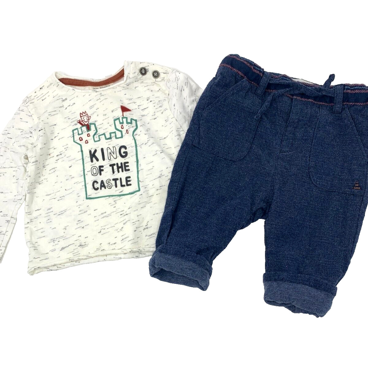 Zara Baby Boys 3-6 Months King of the Castle Long Sleeve Shirt and Blue Pants