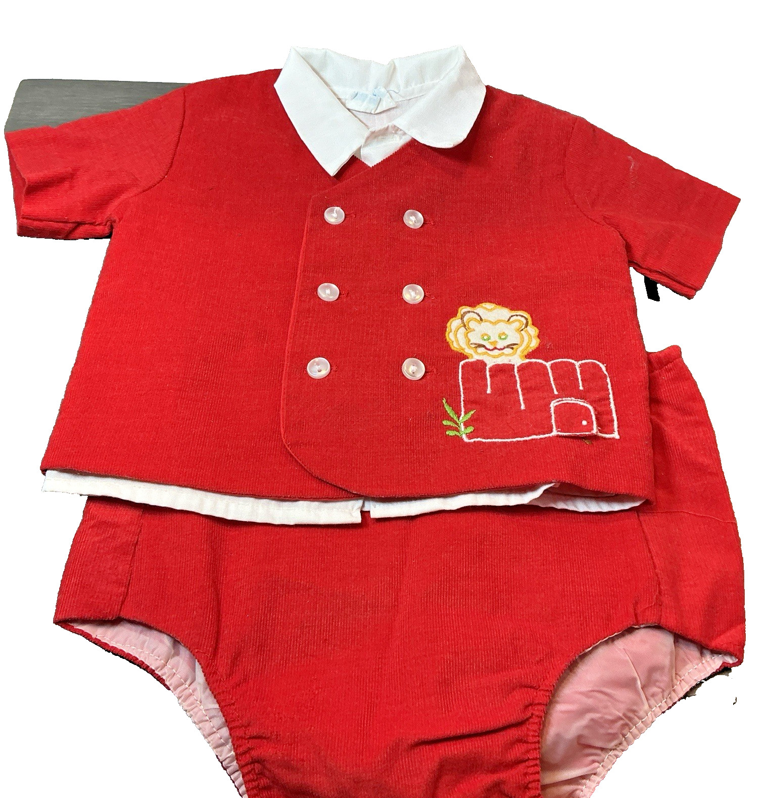 Vintage Nannette 2pc Infant Outfit Button Up Shirt And Diaper Cover