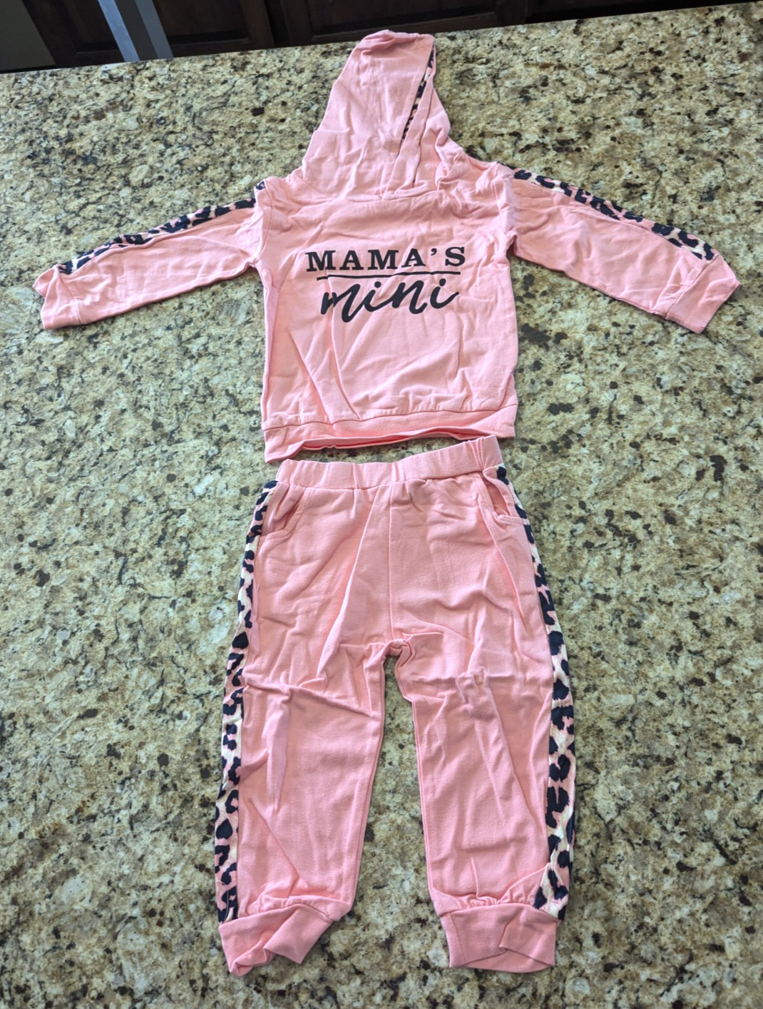 Baby Girl Leopard Letter Graphic Hoodie Sweatpants Headband Coral Pink 9-12 Mon