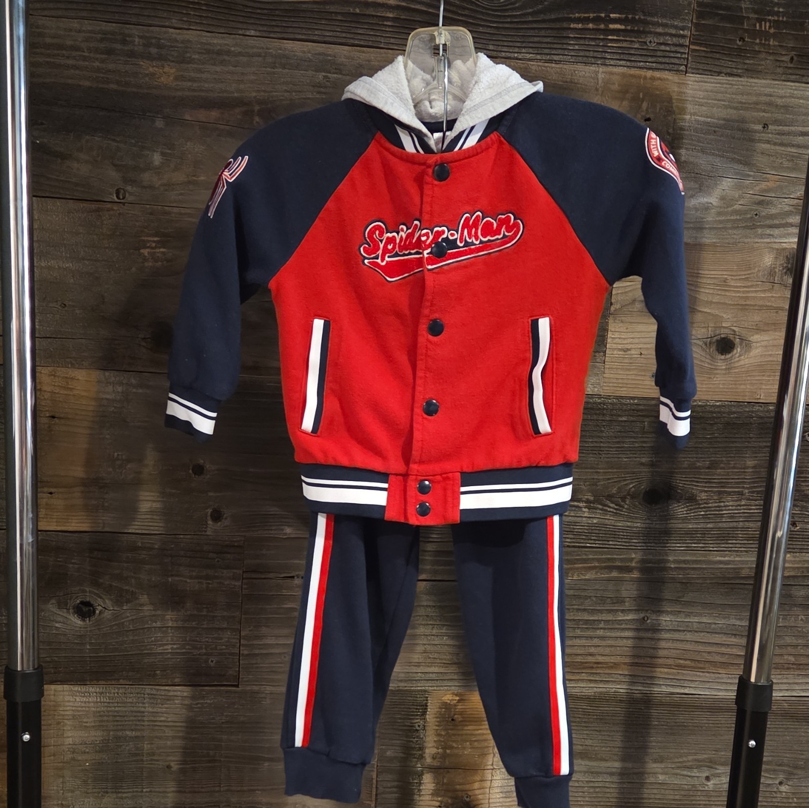 Marvel Spiderman Pants Set Button Up Hoodie and Sweatpants Toddler 4T