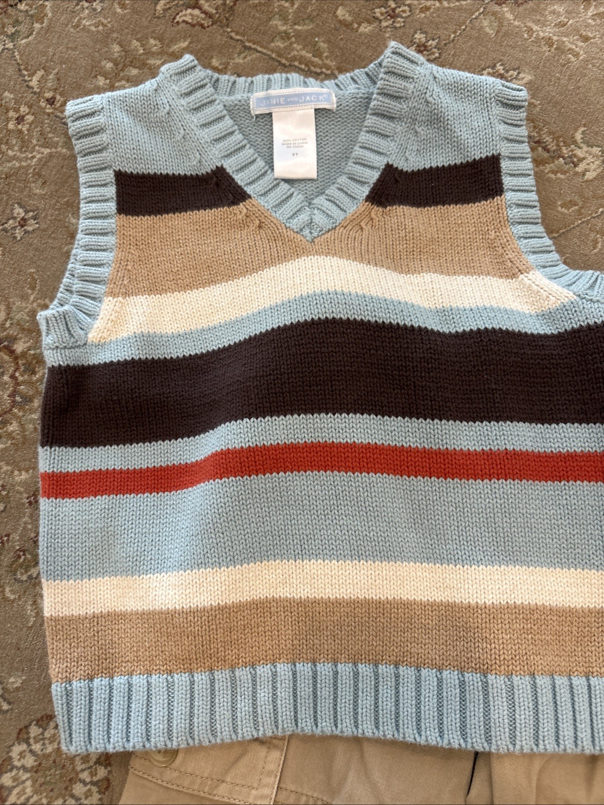 Janie And Jack Boys Striped Sweater Vest And Adjustable Waist Cargo Khakis Sz 2T