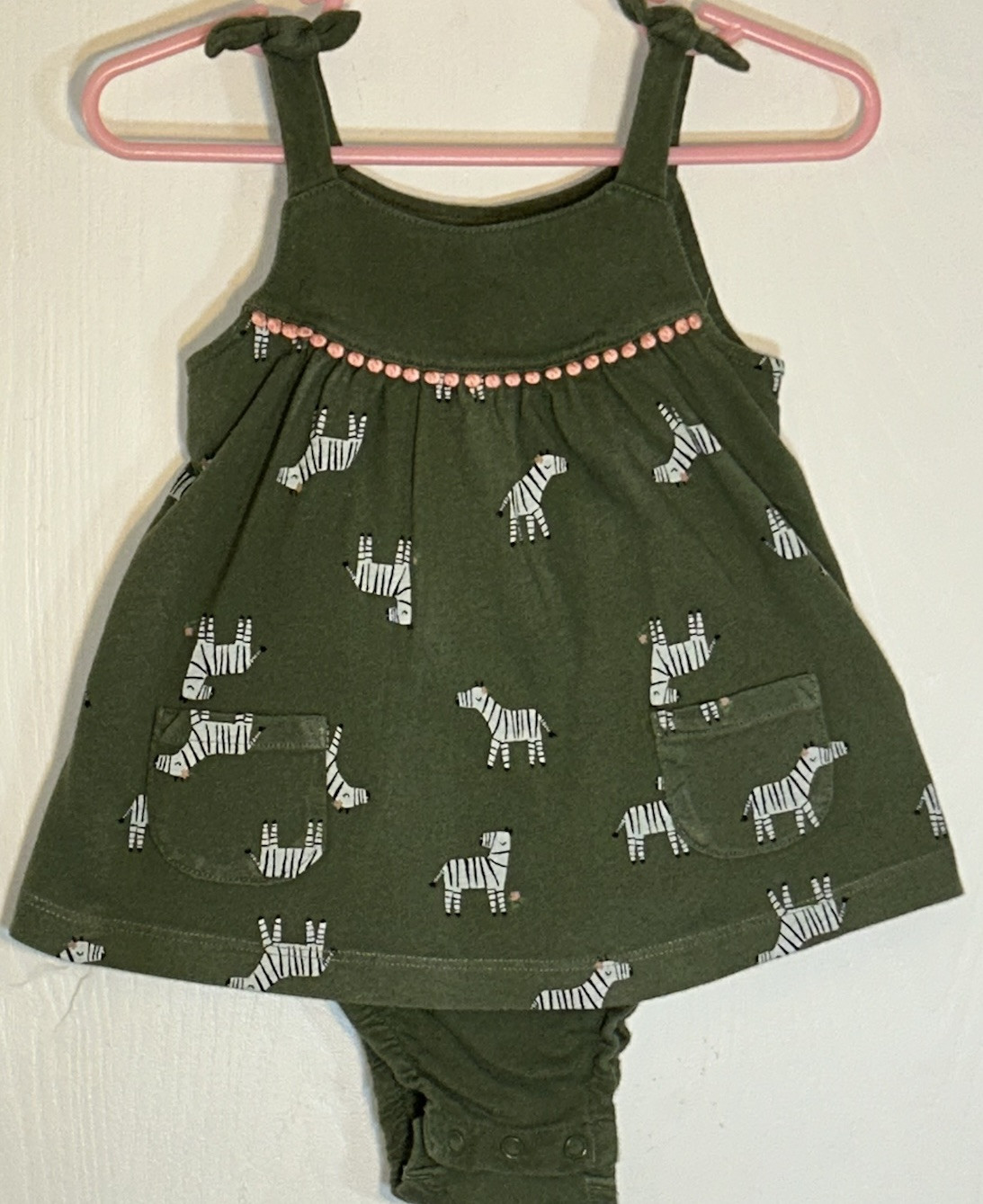 Carter’s Baby Girl 18M One Piece Outfit Green/White & Black Zebras Diaper Cover