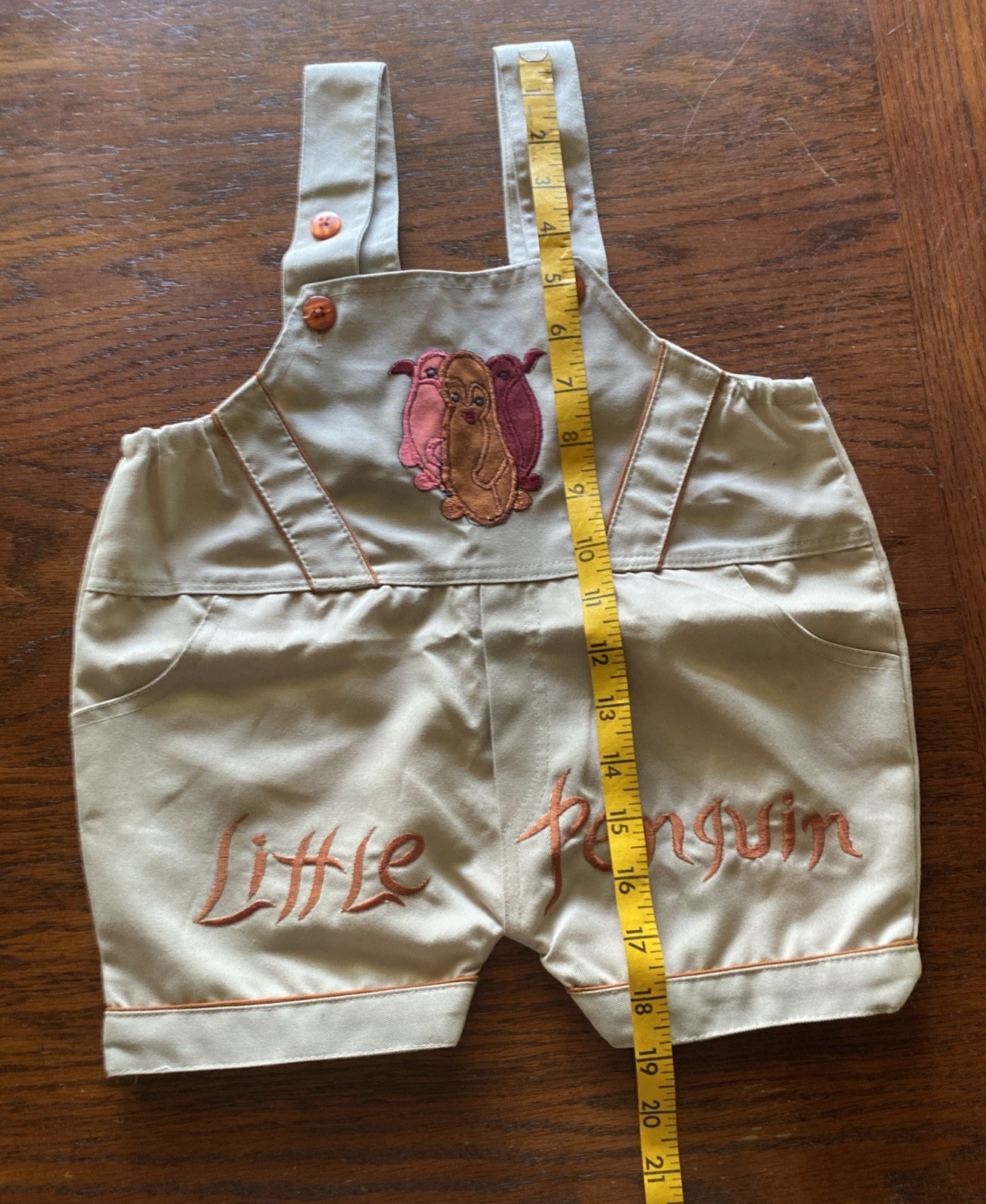 Little Penguin Embroidered Overalls Jumper Sz 2 Fall Khaki